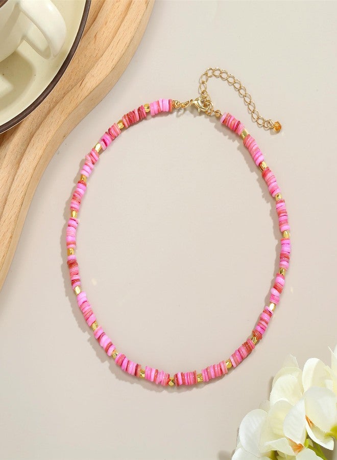 Xalroco Heishi Style Natural Shell Beaded Choker Necklace for Women, Summer Beach Handmade Jewelry Gift for Her (pink) - Image 2